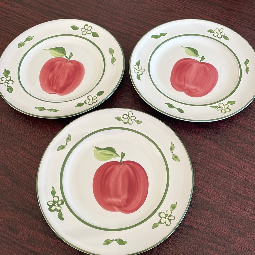 Hand painted apple salad or dessert plates Set of 3